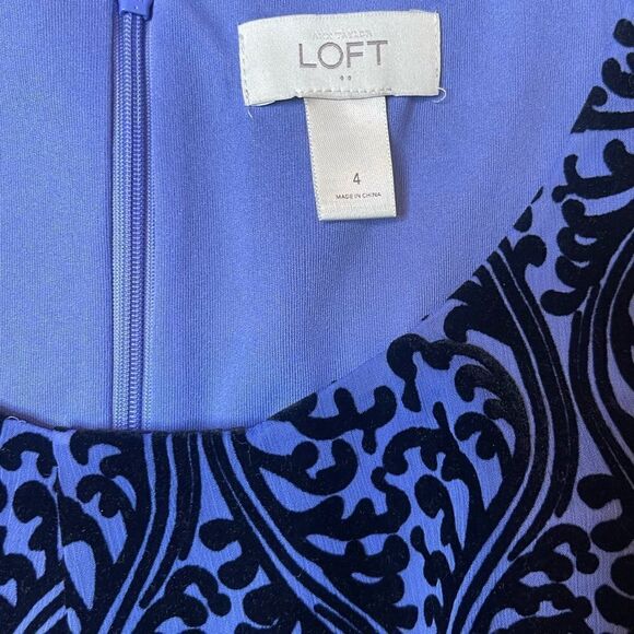 Ann Taylor Loft Factory Periwinkle & Black Velveteen Tapestry Damask Dress - Picture 14 of 15